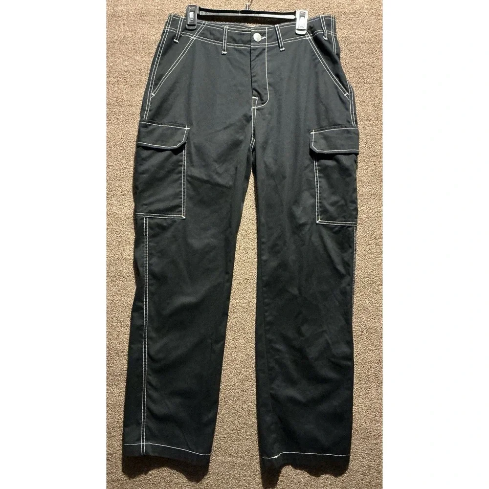True Religion Black Cargo Pants 32x32‎ White Accent Stitching Women Baggy Y2K